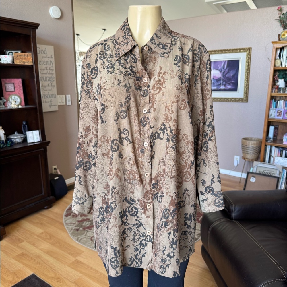Norton McNaughton shades of brown & black elbow sleeves tunic-size 1X